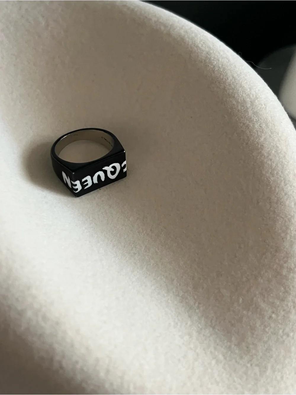 Alexander McQueen Black Ring with White Logo